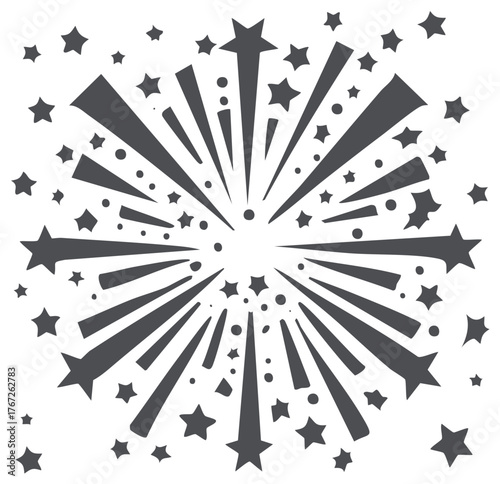 Celebration explosion with stars and circles radiates outward dynamic and festive design element