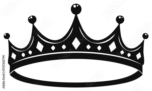Black and white regal crown illustration for royalty and monarchy.