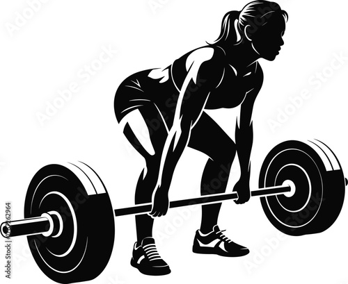 Deadlift exercise illustration, athlete lifting barbell with proper form, strength training silhouette, fitness workout design, bodybuilding gym sport artwork