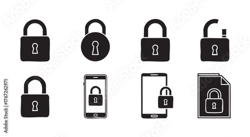 Security illustration with lock symbols and a phone displaying lock sign