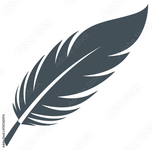 Stylized feather in dark grey with a minimalist design