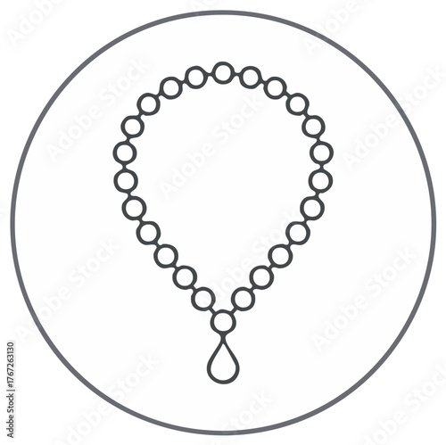 Beaded necklace with a teardrop pendant minimalist outline icon in a circle