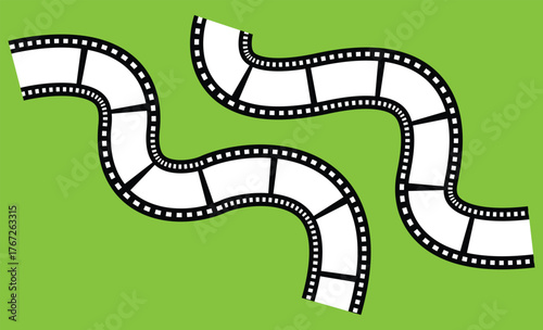 Photographic film in retro style, Film strip icon used for videography elements, cinema reel. Trendy editable camera roll effect design. Curved film strip.