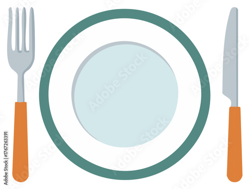 Flat Design Place Setting Dinner Plate Fork Knife Utensils Restaurant Meal Icon