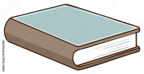 Cartoon illustration of a closed book with a blue cover, isolated