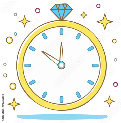Stylish Clock with Diamond Countdown Celebration Timepiece Icon