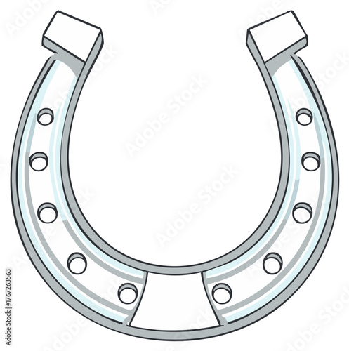 Stylized silver metal horseshoe icon, a symbol of good luck and fortune
