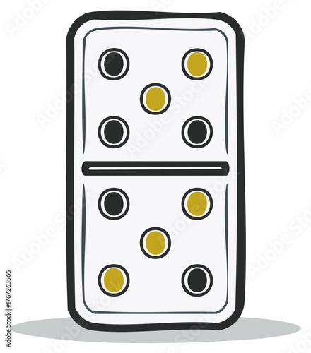 Single Domino Tile Featuring Three Black Dots and Three Gold Dots