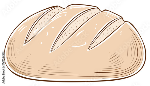 Loaf of Bread Illustration with Crusted Surface, Freshly Baked Food Concept