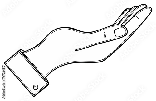 Elegant Outstretched Hand with Cupped Palm in Formal Attire Line Art