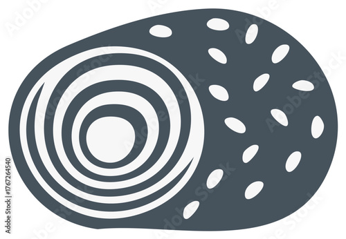 Stylized Slice of Raw Onion with Concentric Rings and Seeds