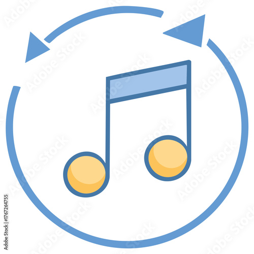 Refreshing Music Loop Graphic Icon Design Music Repeat Symbol with Arrows, Vector