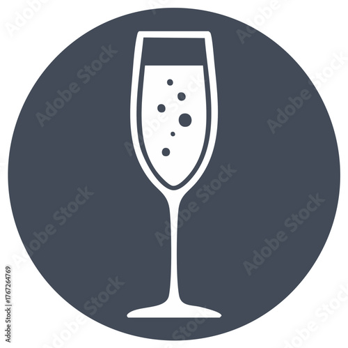 Elegant champagne flute icon with bubbles in a circle for celebration and special occasions