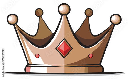 Illustrated golden crown with gemstones and rounded shapes for royalty and success