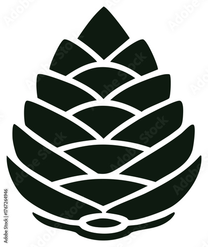 Stylized black abstract cone icon with geometric layers nature plant symbol design