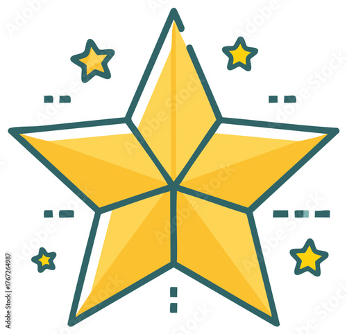 Sparkling gold star icon vector illustration for success, awards, and quality ratings