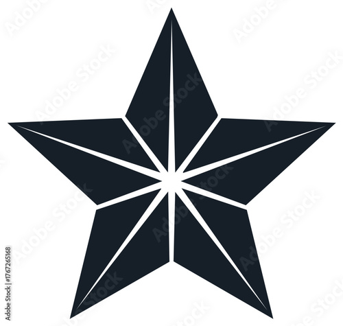 Black five pointed star with geometric facets vector icon illustration