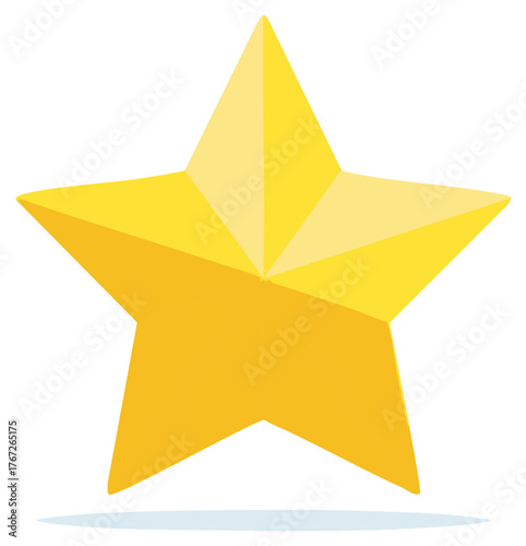 Bright golden star illustration, five-pointed shape with subtle shading and shadow.