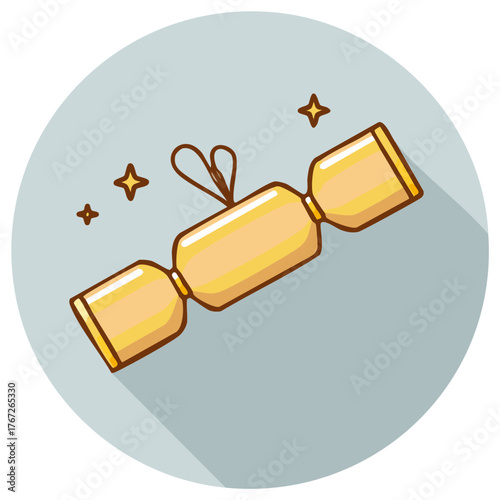 Golden Party Cracker with Stars Celebration Festive Flat Design Illustration