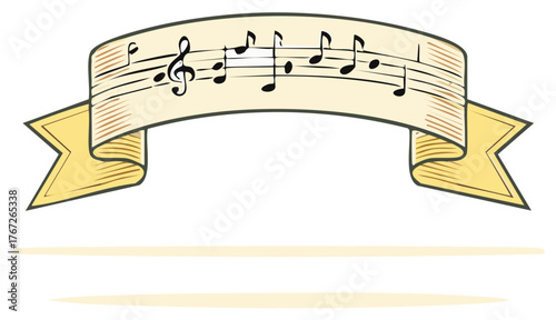 Vintage Style Banner with Musical Notes and Treble Clef Graphic, Cartoon Design