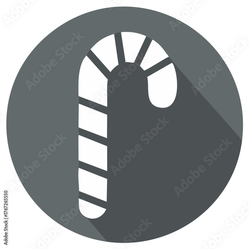 Candy cane icon in grayscale with long shadow festive holiday themed confection
