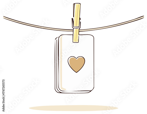 Hanging Love Note Heart Clothespin Line Romance Affection Message Postcard