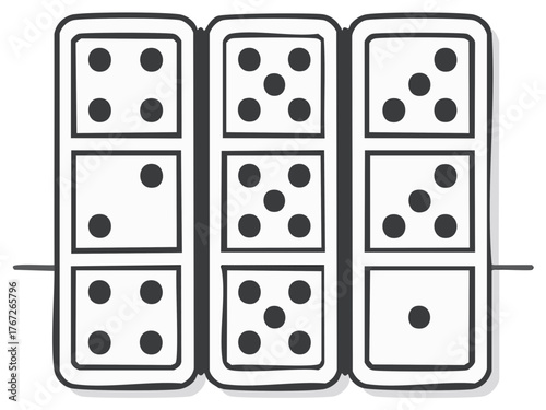 Hand Drawn Dominoes Set with Varying Dots Layout for Gaming and Tiling Concepts