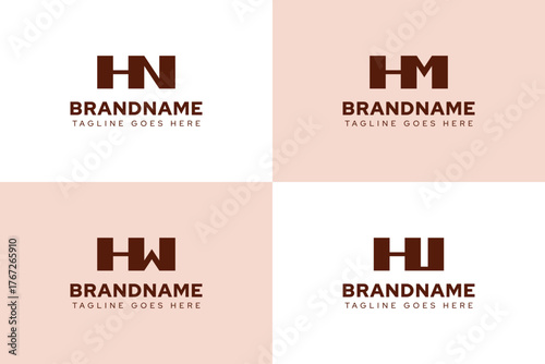 Letters HN HM HW HU Logo Set, for NH MH WH UH initials
