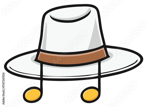 Cartoon white fedora hat with musical notes