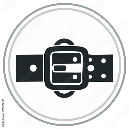 Isolated wristwatch vector graphic in black and white with band and buckle design