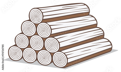 Cartoon vector illustration of neatly stacked firewood logs displaying concentric tree ring patterns