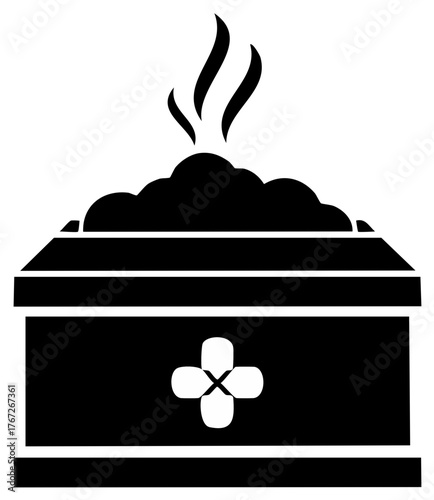 Cremation Urn with Ashes and Smoke Black Silhouette Illustration