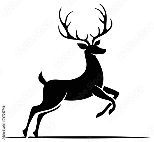 Silhouette illustration of leaping deer animal in black and white design