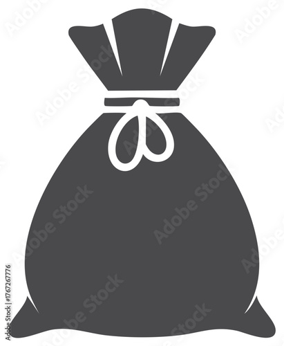 Silhouette of a money bag tied shut with white cord isolated on white
