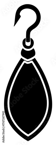 Silhouette of Hook Pendant Charm Amulet in Black and White Minimalist Jewelry Design