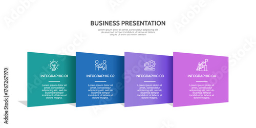 Business Infographic Presentation Template with 4 Options Steps for Success and Growth. Vector illustration.
