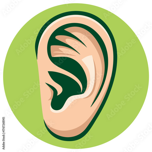 Clean vector graphic of human ear icon symbolizing listening, hearing, and auditory perception