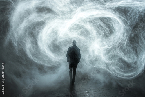 Fototapeta Naklejka Na Ścianę i Meble -  A swirling mist that glows when someone walks through it  