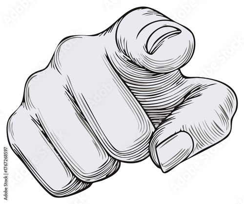 Retro illustration of a hand pointing towards the viewer