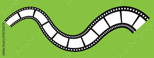 Photographic film in retro style, Film strip icon used for videography elements, cinema reel. Trendy editable camera roll effect design. Curved film strip.