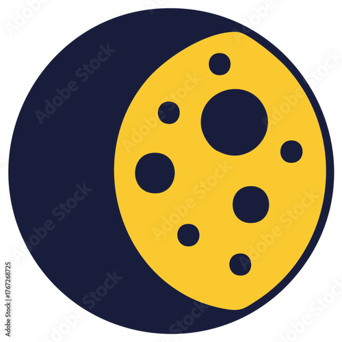 Abstract Moon Phase with Dark Blue Shadow and Yellow Circle with holes