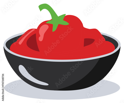 Red Bell Pepper and Tomato Puree in Dark Bowl