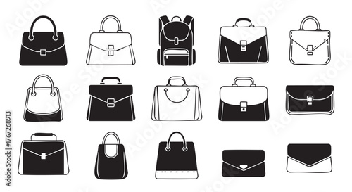 Collection of Black and White Handbag and Briefcase Fashion Icons