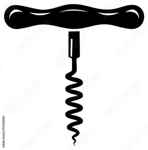 Elegant Silhouette of a Corkscrew for Opening Bottles Minimalist Bar Tool Icon