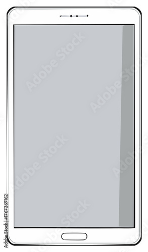 Modern tablet device outline with a simple gray screen and a home button