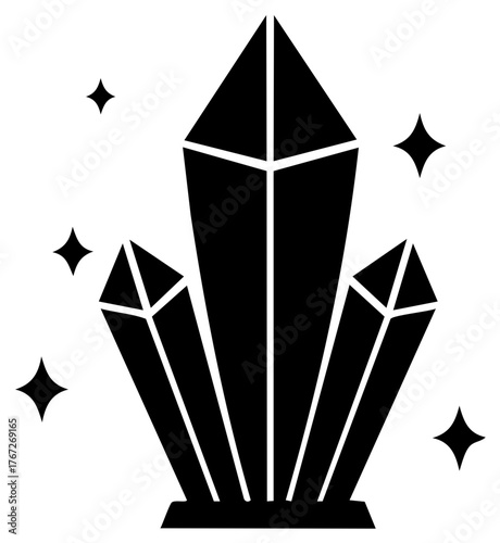 Black Crystal Cluster With Sparkle Accents Silhouette