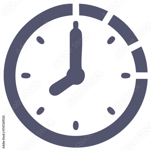 Minimalist clock face icon indicating time passing with a dark blue outline and hands on a white background