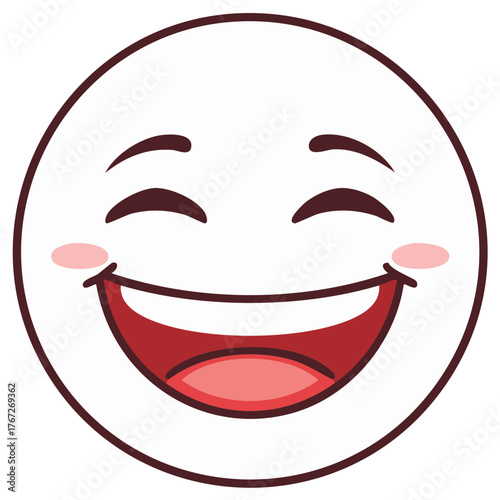 Joyful cartoon face with wide grin and rosy cheeks expressing extreme happiness and delight