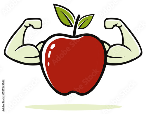 Healthy Eating Concept Red Apple flexing Strong Muscles Illustration