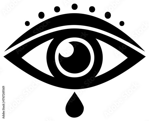 Stylized eye with teardrop and decorative dots representing third eye concept and vision